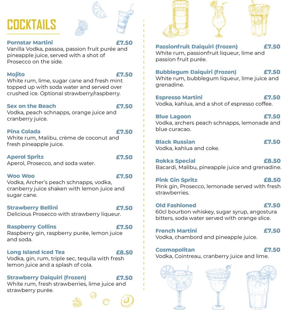 Cocktail Menu – Rokka Cocktail Bar & Grill